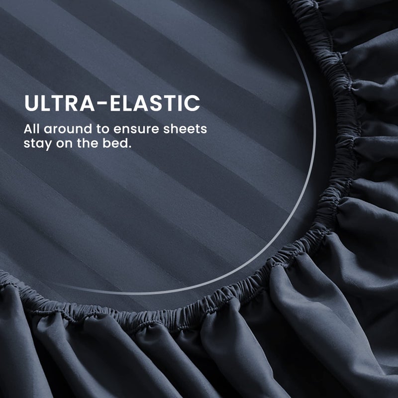 SLEEP ZONE Striped Cooling Sheets Set King Size - Fitted Flat Sheet & Pillowcase Sets 4 Piece - Super Soft Stripe Bed Sheet, Easy Care, Deep Pocket (Navy Blue, King) - Image 3